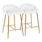 LumiSource Set of 2 26" Matisse Glam Counter Height Barstools Gold Metal Frame/White Faux Leather