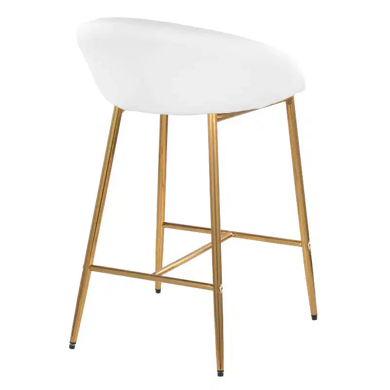 LumiSource Lot de 2 tabourets de bar 66 cm Matisse Glam Hauteur comptoir Métal doré/Similicuir blanc