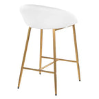 LumiSource Lot de 2 tabourets de bar 66 cm Matisse Glam Hauteur comptoir Métal doré/Similicuir blanc