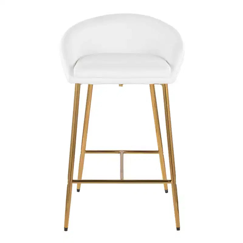 LumiSource Lot de 2 tabourets de bar 66 cm Matisse Glam Hauteur comptoir Métal doré/Similicuir blanc
