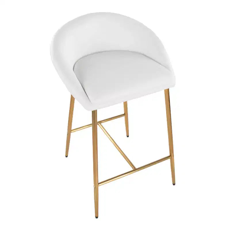 LumiSource Lot de 2 tabourets de bar 66 cm Matisse Glam Hauteur comptoir Métal doré/Similicuir blanc