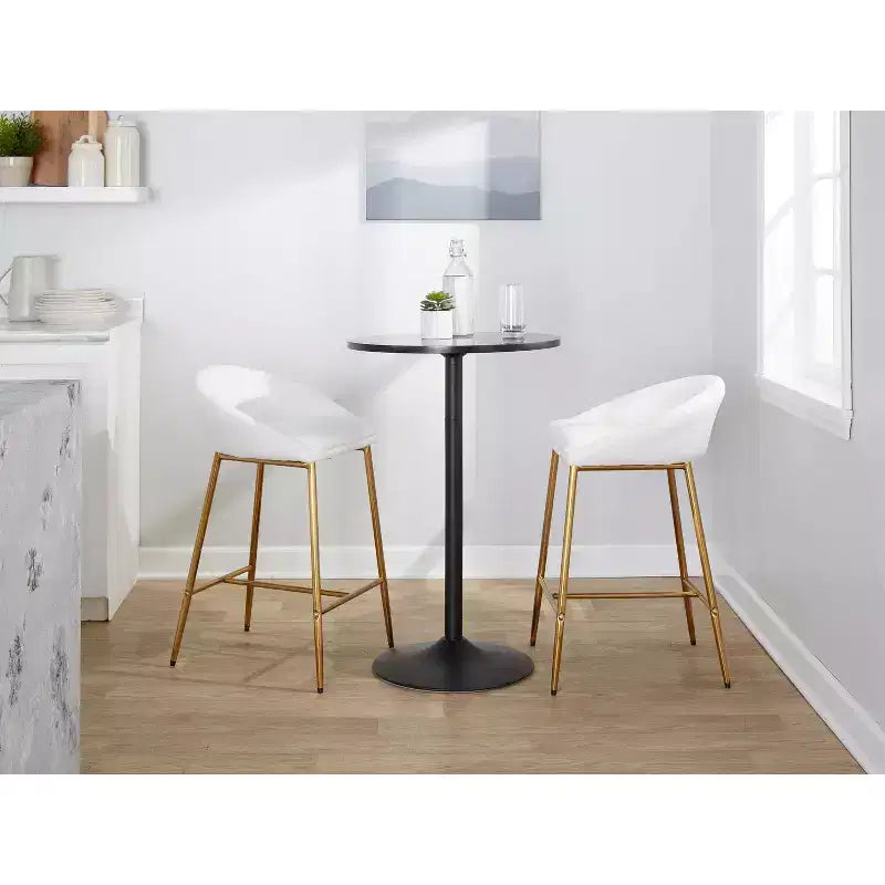 LumiSource Lot de 2 tabourets de bar 66 cm Matisse Glam Hauteur comptoir Métal doré/Similicuir blanc