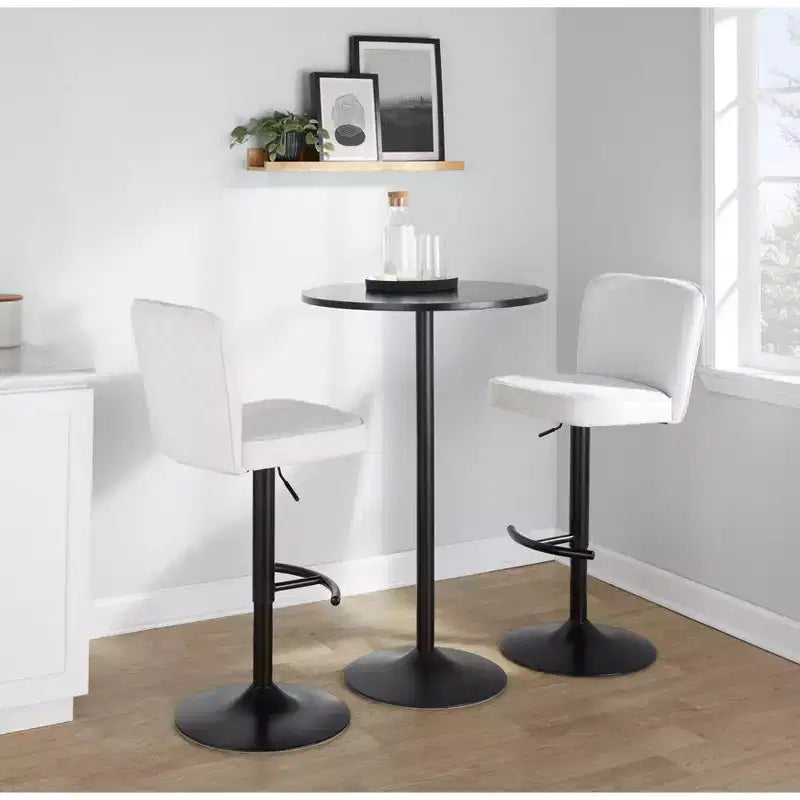 LumiSource Lot de 2 tabourets de bar réglables Henry Métal noir/Tissu blanc