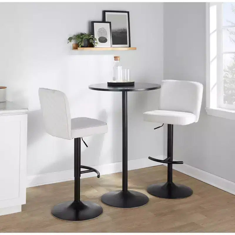 LumiSource Lot de 2 tabourets de bar réglables Henry Métal noir/Tissu blanc