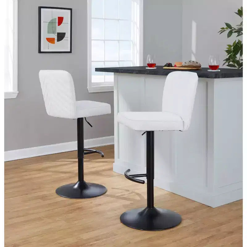 LumiSource Lot de 2 tabourets de bar réglables Henry Métal noir/Tissu blanc
