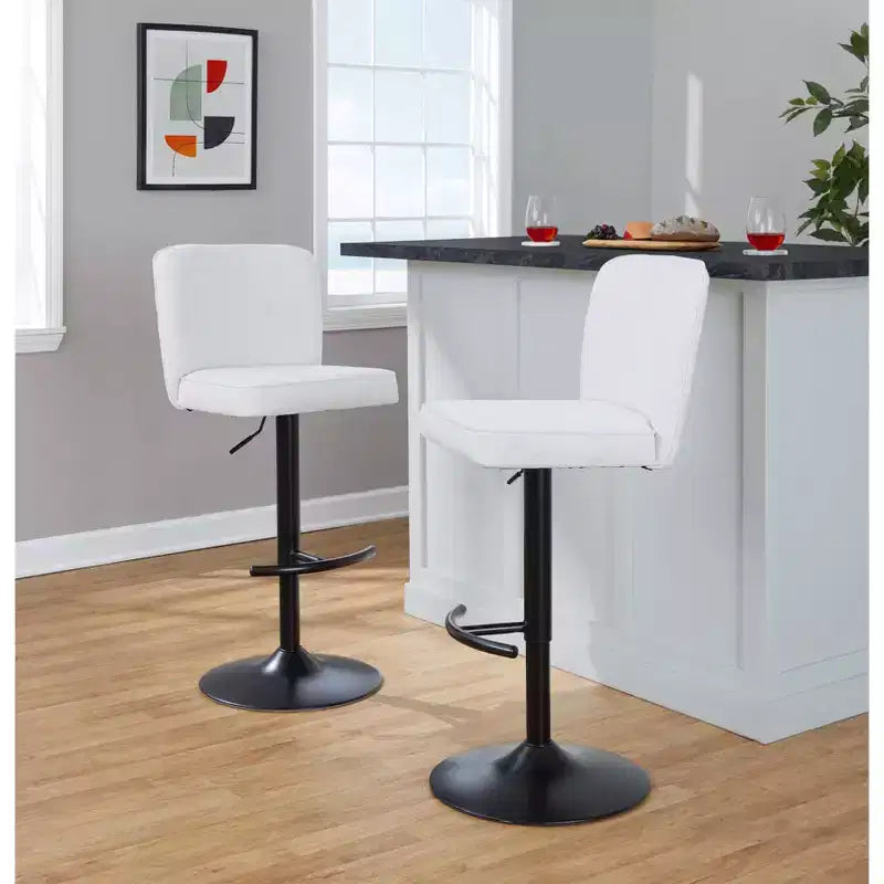 LumiSource Lot de 2 tabourets de bar réglables Henry Métal noir/Tissu blanc