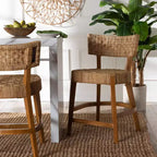 bali & pari Sabit Tabouret de comptoir en bois d'acajou et jonc de mer Naturel/Marron naturel