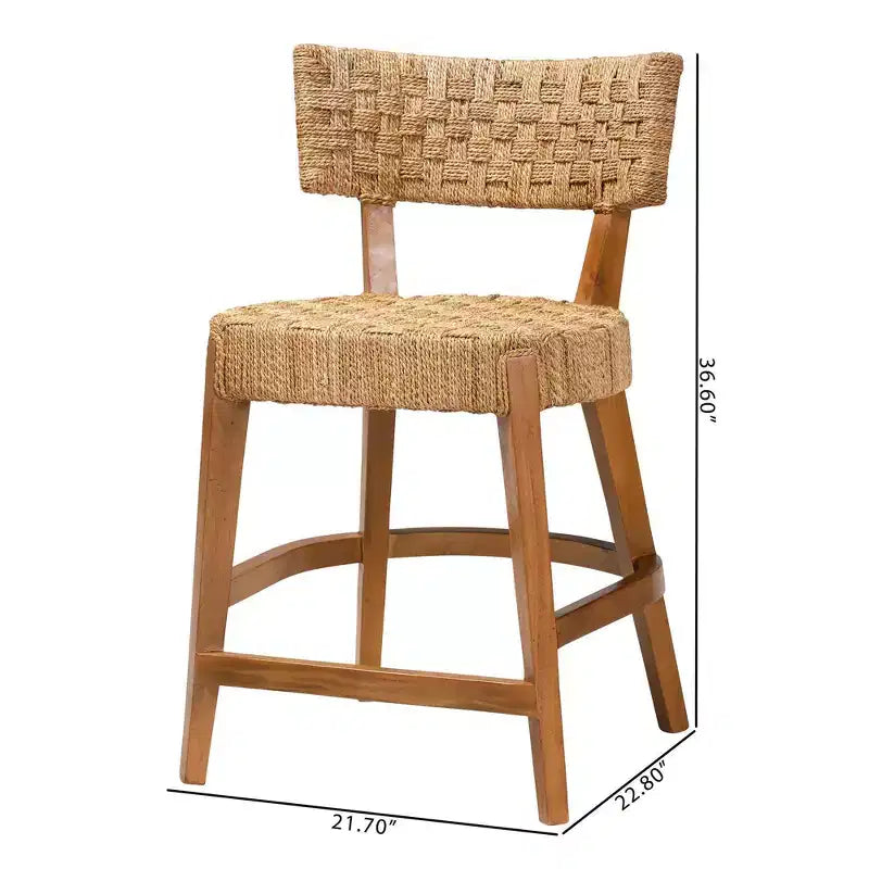 bali & pari Sabit Tabouret de comptoir en bois d'acajou et jonc de mer Naturel/Marron naturel