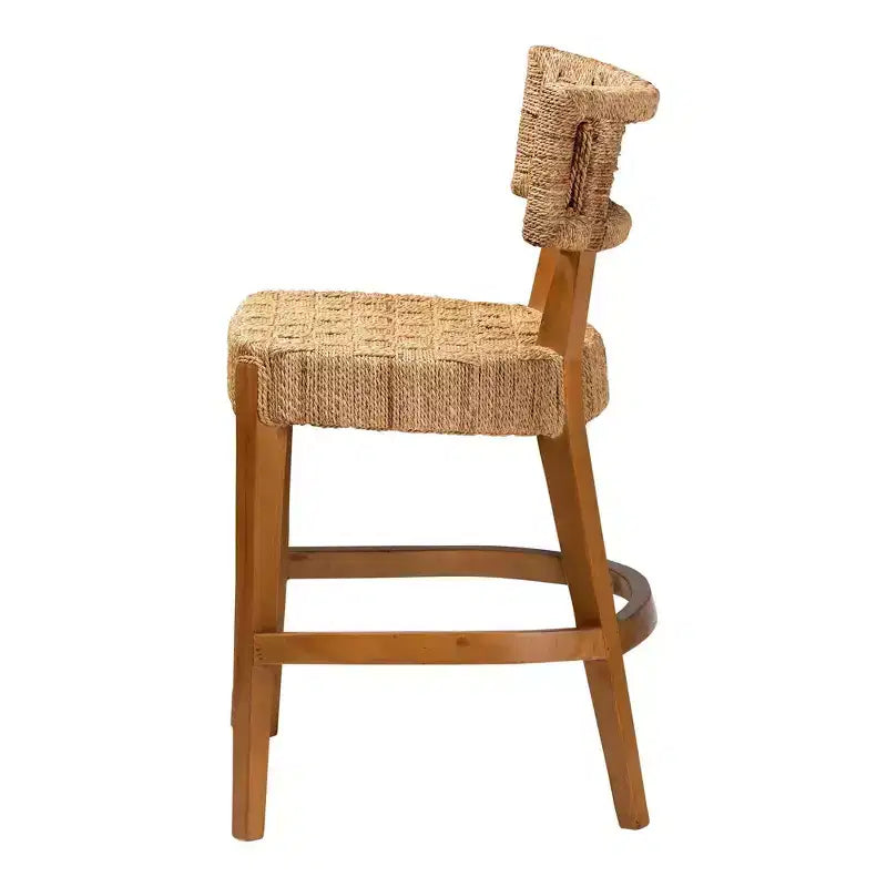 bali & pari Sabit Tabouret de comptoir en bois d'acajou et jonc de mer Naturel/Marron naturel