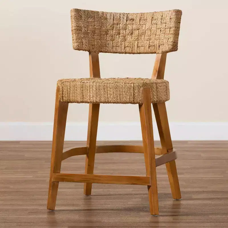 bali & pari Sabit Tabouret de comptoir en bois d'acajou et jonc de mer Naturel/Marron naturel