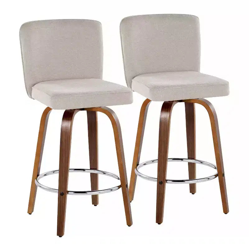 LumiSource Set of 2 Henry Counter Height Barstools Walnut Wood/Beige Fabric
