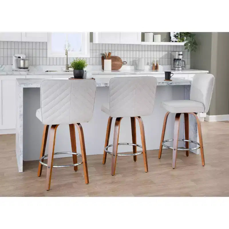 LumiSource Lot de 2 tabourets de bar hauteur comptoir Henry Bois de noyer/Tissu beige