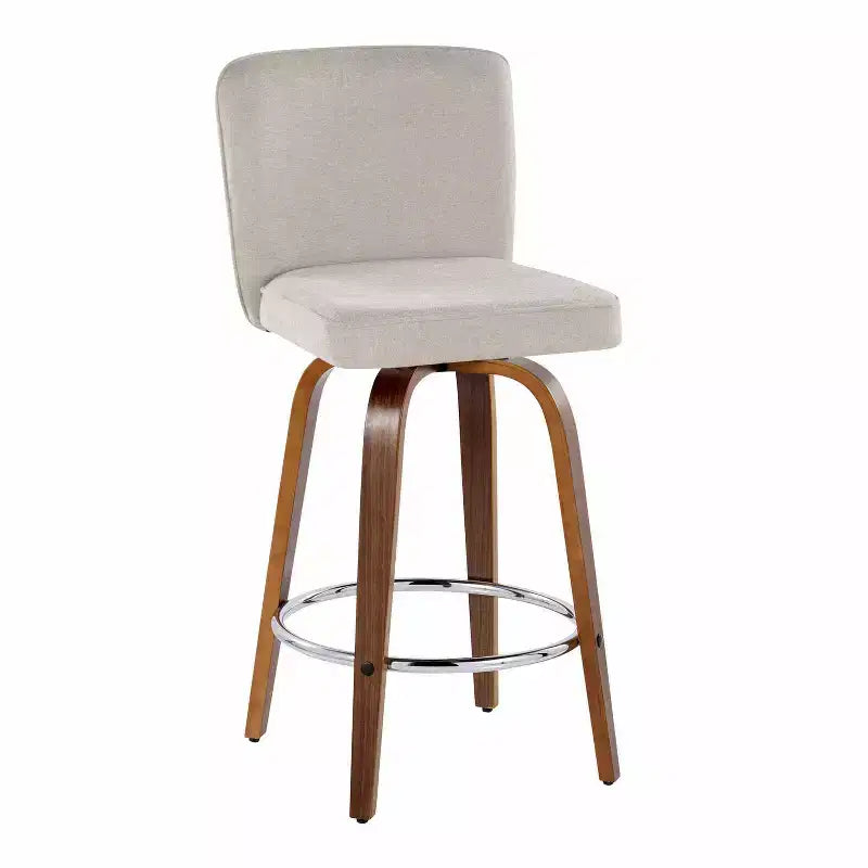 LumiSource Lot de 2 tabourets de bar hauteur comptoir Henry Bois de noyer/Tissu beige