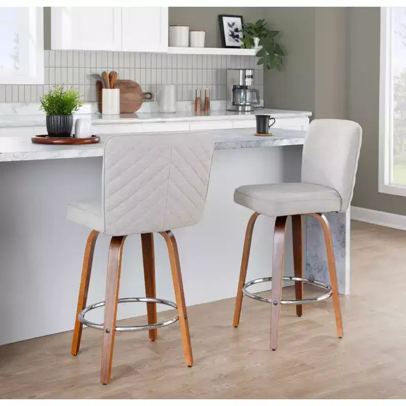 LumiSource Lot de 2 tabourets de bar hauteur comptoir Henry Bois de noyer/Tissu beige