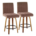 LumiSource Set of 2 Hank Counter Height Barstools Walnut Wood/Brown Fabric