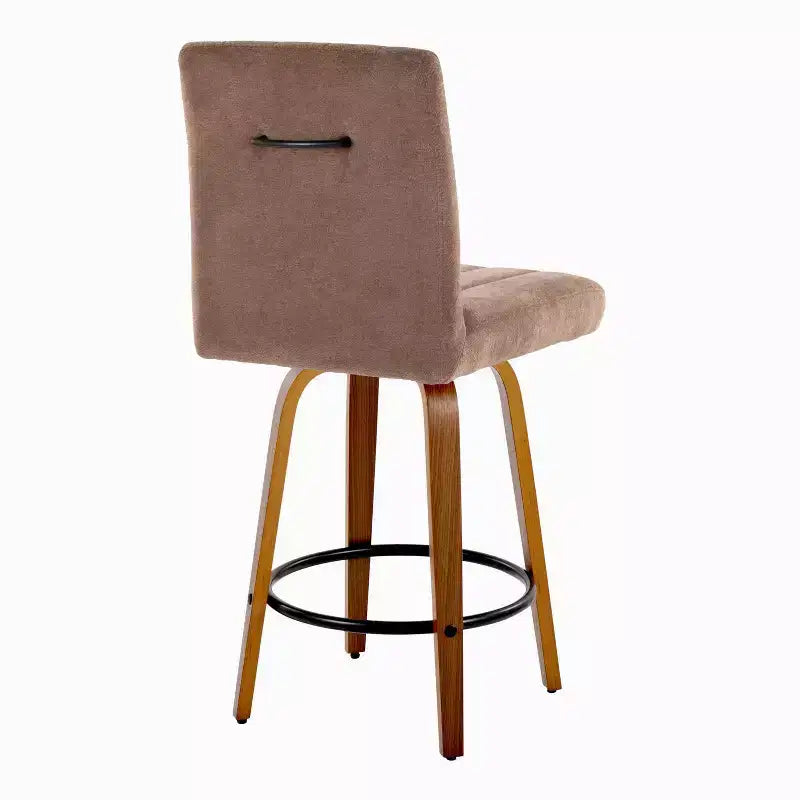 LumiSource Ensemble de 2 tabourets de bar hauteur comptoir Hank Bois de noyer/Tissu marron