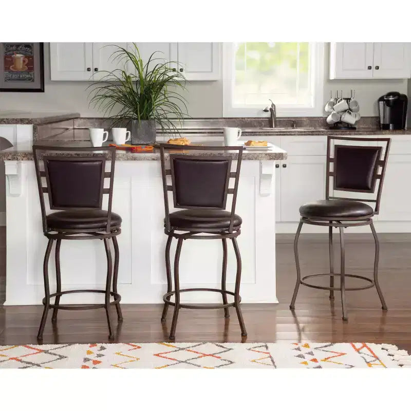 Linon Ensemble de 3 tabourets réglables Teagan marron foncé : Rembourré, revêtement en poudre, sièges pour îlot de cuisine