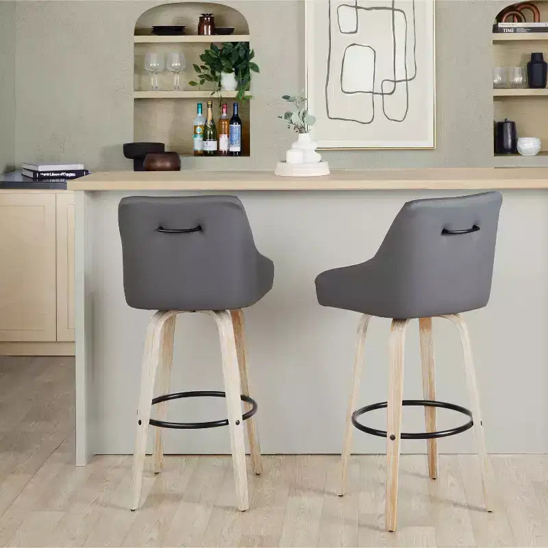 LumiSource Lot de 2 tabourets de bar Hannah Bois blanchi/PU gris foncé