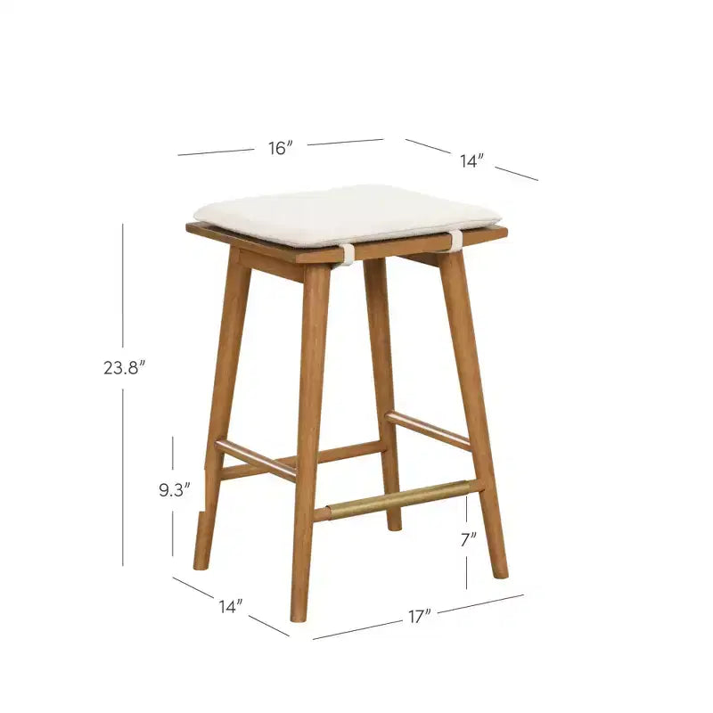 Tabouret de bar hauteur comptoir Nathan James Barker : Siège rembourré en forme de selle, pieds en hévéa massif, 61 cm de haut