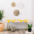 Maritza Lisa White Checkered Flowers Bench Yellow - Deny Designs