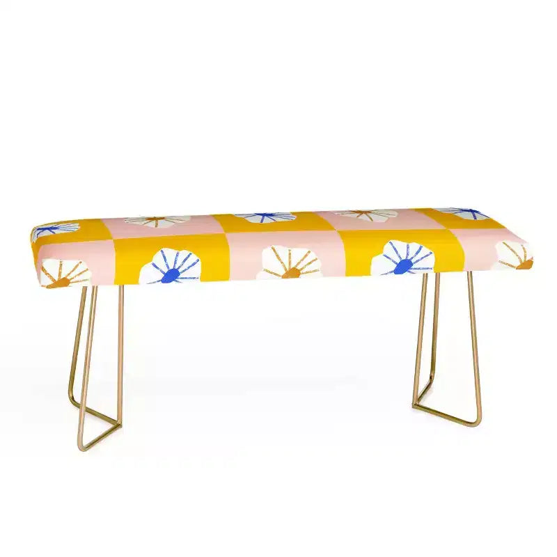 Maritza Lisa White Checkered Flowers Banc Jaune - Deny Designs