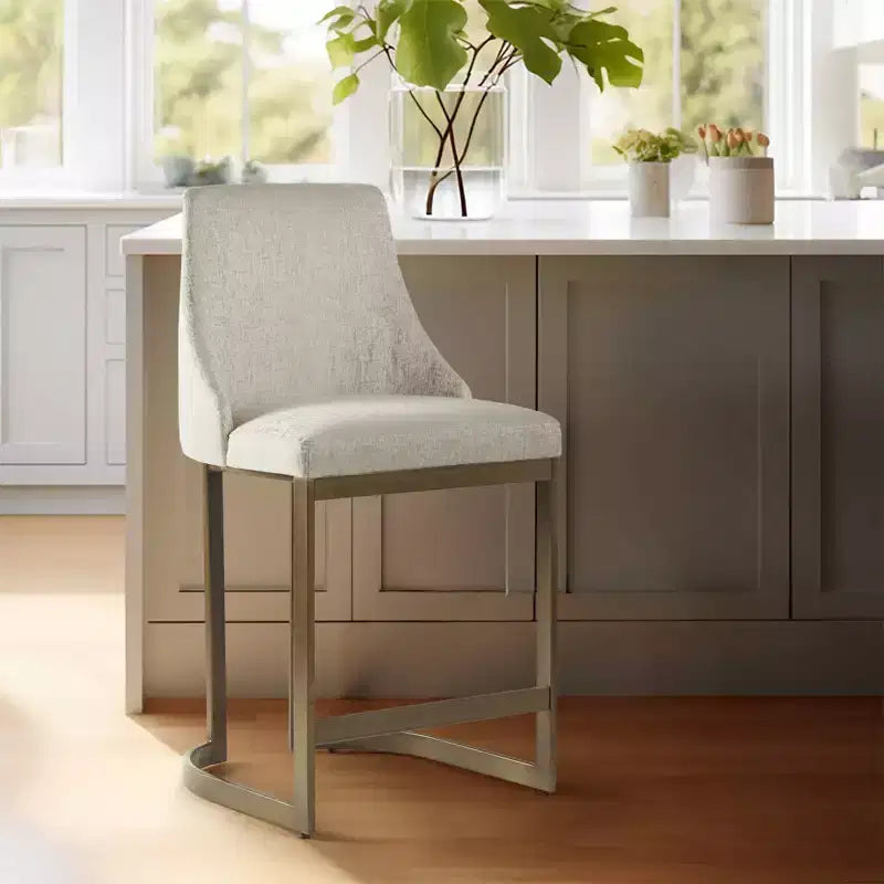 Tabouret de bar rembourré Madison Park Thornton de 66 cm avec base en métal, crème