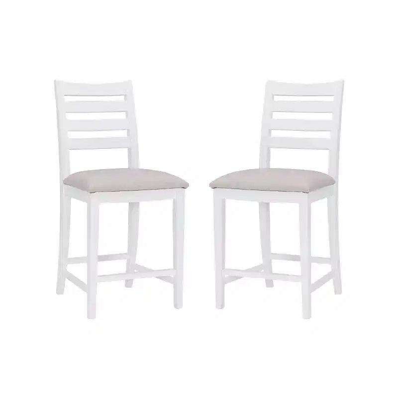 Set of 2 Flynn Ladder Back Counter Height Barstools Upholstered White - Linon: No Assembly, Solid Beechwood