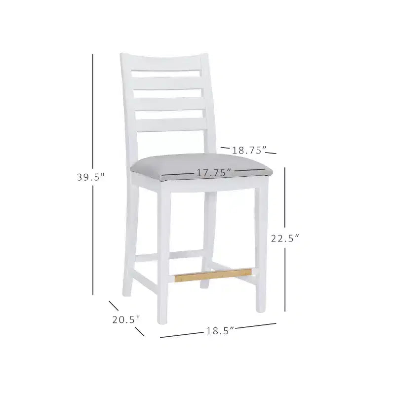 Lot de 2 tabourets de bar à hauteur de comptoir Flynn avec dossier échelle, rembourrés blanc - Linon : Aucun assemblage, Hêtre massif