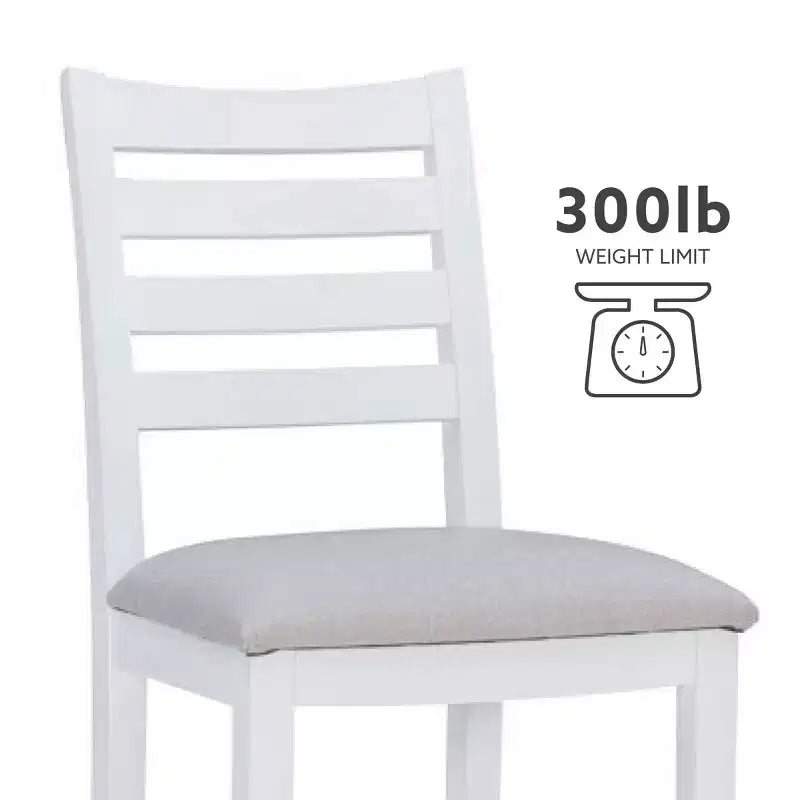 Lot de 2 tabourets de bar à hauteur de comptoir Flynn avec dossier échelle, rembourrés blanc - Linon : Aucun assemblage, Hêtre massif