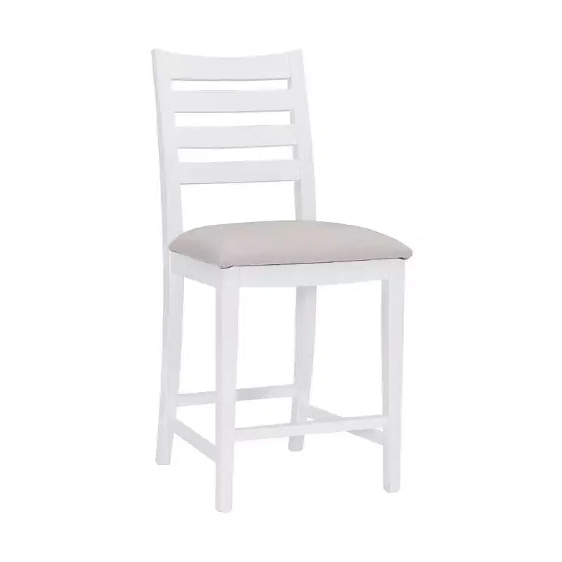 Lot de 2 tabourets de bar à hauteur de comptoir Flynn avec dossier échelle, rembourrés blanc - Linon : Aucun assemblage, Hêtre massif