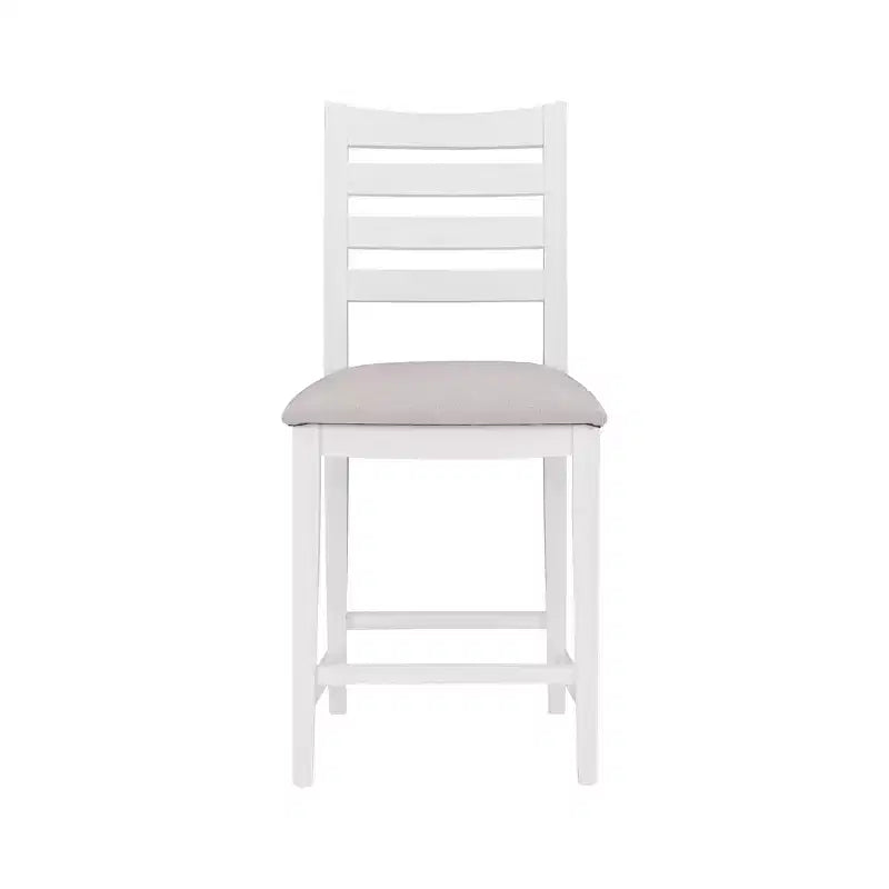 Lot de 2 tabourets de bar à hauteur de comptoir Flynn avec dossier échelle, rembourrés blanc - Linon : Aucun assemblage, Hêtre massif