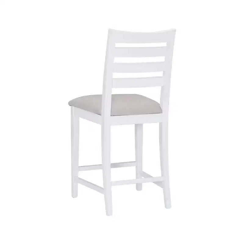 Lot de 2 tabourets de bar à hauteur de comptoir Flynn avec dossier échelle, rembourrés blanc - Linon : Aucun assemblage, Hêtre massif