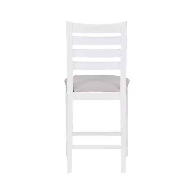 Lot de 2 tabourets de bar à hauteur de comptoir Flynn avec dossier échelle, rembourrés blanc - Linon : Aucun assemblage, Hêtre massif