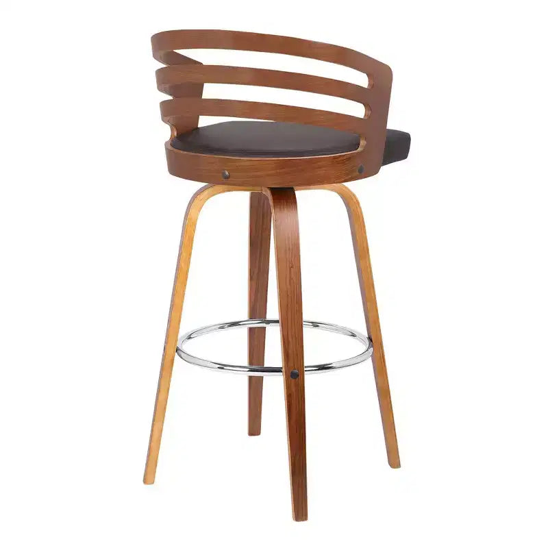 Tabouret de bar pivotant Benj mi-siècle de 76 cm de hauteur, brun - Armen Living : Structure en noyer, similicuir