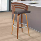 Tabouret de bar pivotant Benj mi-siècle de 76 cm de hauteur, brun - Armen Living : Structure en noyer, similicuir