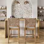 Lot de 2 tabourets de bar Nathan James Beacon en jonc de mer, hauteur comptoir, boucle crème
