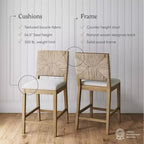 Lot de 2 tabourets de bar Nathan James Beacon en jonc de mer, hauteur comptoir, boucle crème