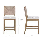 Lot de 2 tabourets de bar Nathan James Beacon en jonc de mer, hauteur comptoir, boucle crème