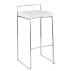 Lot de 3 tabourets de bar empilables LumiSource Fuji, acier inoxydable/velours blanc