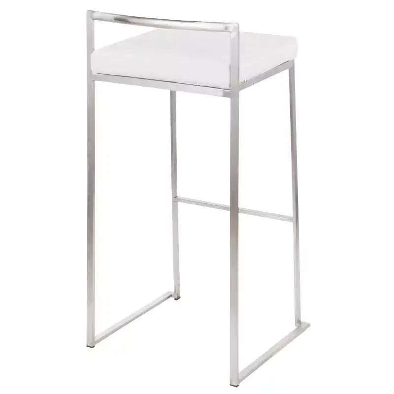 Lot de 3 tabourets de bar empilables LumiSource Fuji, acier inoxydable/velours blanc
