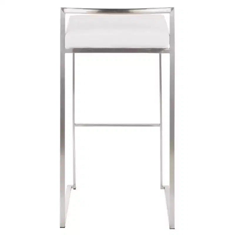 Lot de 3 tabourets de bar empilables LumiSource Fuji, acier inoxydable/velours blanc