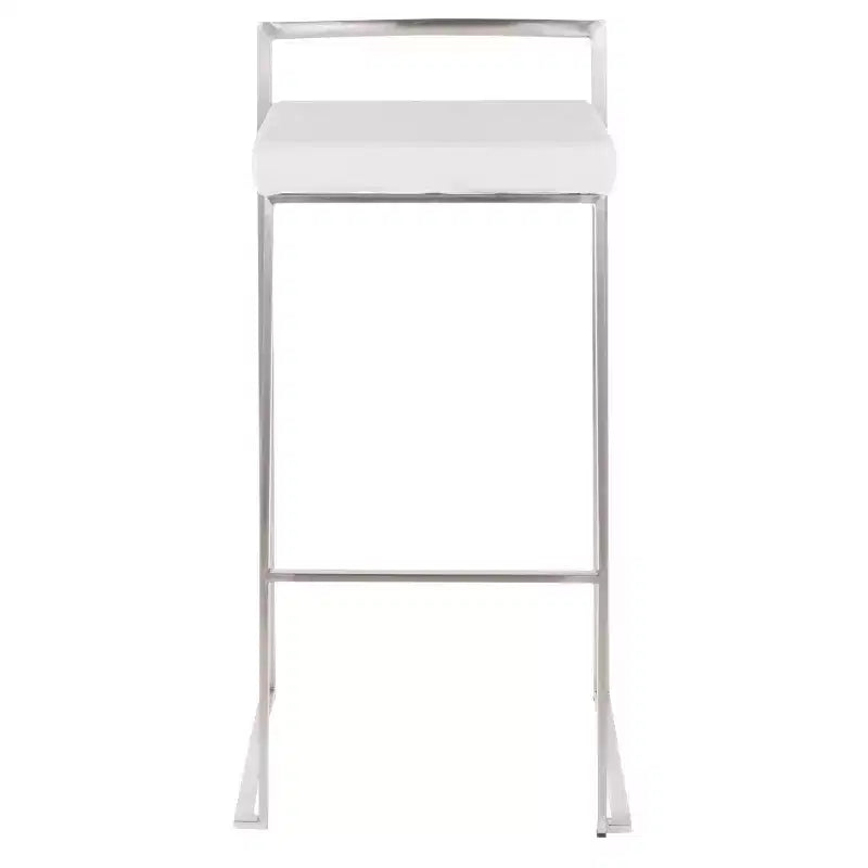 Lot de 3 tabourets de bar empilables LumiSource Fuji, acier inoxydable/velours blanc