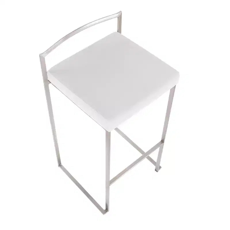 Lot de 3 tabourets de bar empilables LumiSource Fuji, acier inoxydable/velours blanc