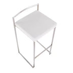 Lot de 3 tabourets de bar empilables LumiSource Fuji, acier inoxydable/velours blanc
