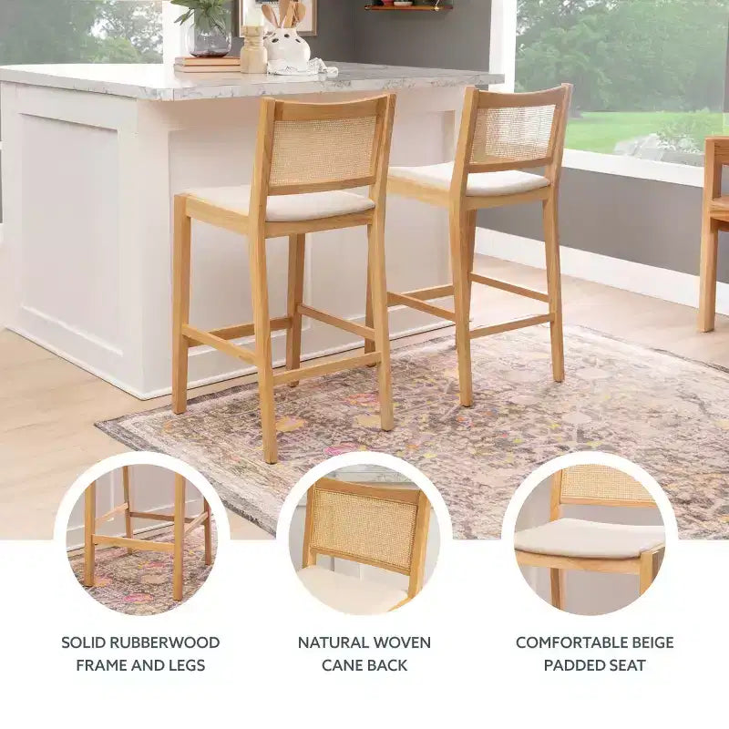 Lot de 2 tabourets de bar Bessie en rotin naturel Powell