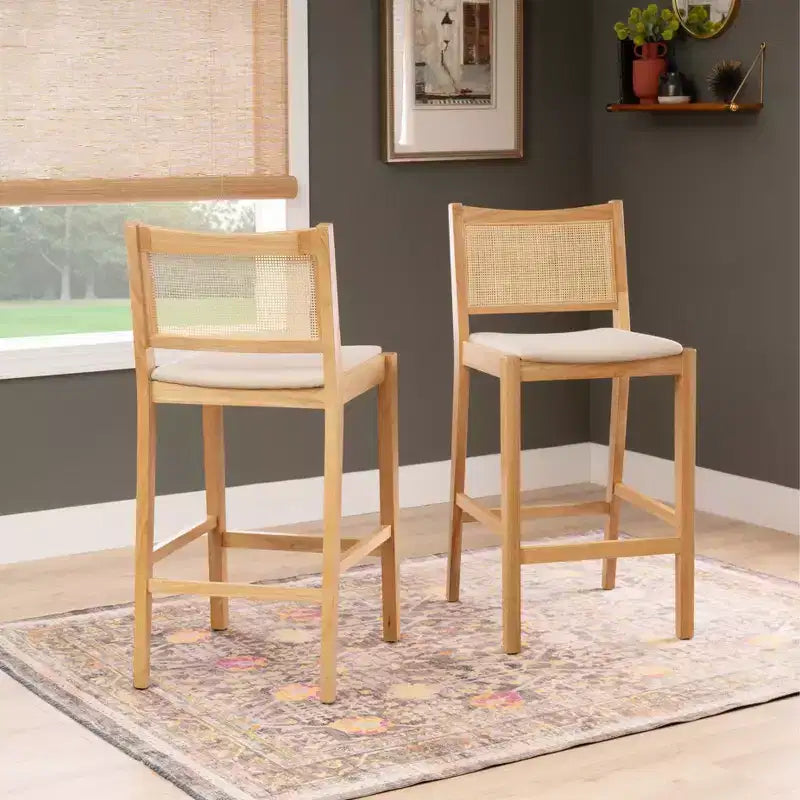 Lot de 2 tabourets de bar Bessie en rotin naturel Powell