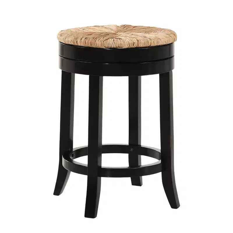 Carolina Living 24" Leif Swivel Rush Seat Counter Height Barstool Black: Solid Wood, Woven Rush, Armless