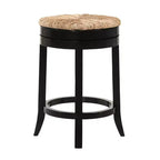 Tabouret de bar pivotant 24" Leif Rush Seat de Carolina Living, noir : Bois massif, siège en jonc tressé, sans accoudoirs