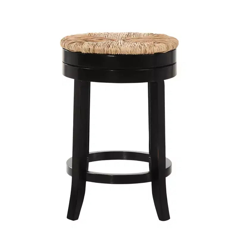 Tabouret de bar pivotant 24" Leif Rush Seat de Carolina Living, noir : Bois massif, siège en jonc tressé, sans accoudoirs