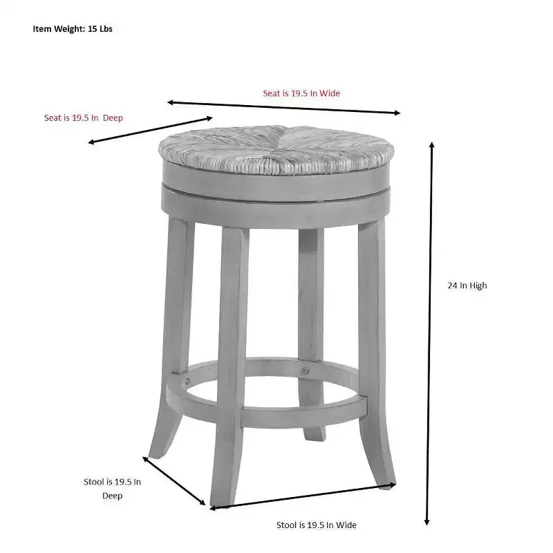 Tabouret de bar pivotant 24" Leif Rush Seat de Carolina Living, noir : Bois massif, siège en jonc tressé, sans accoudoirs